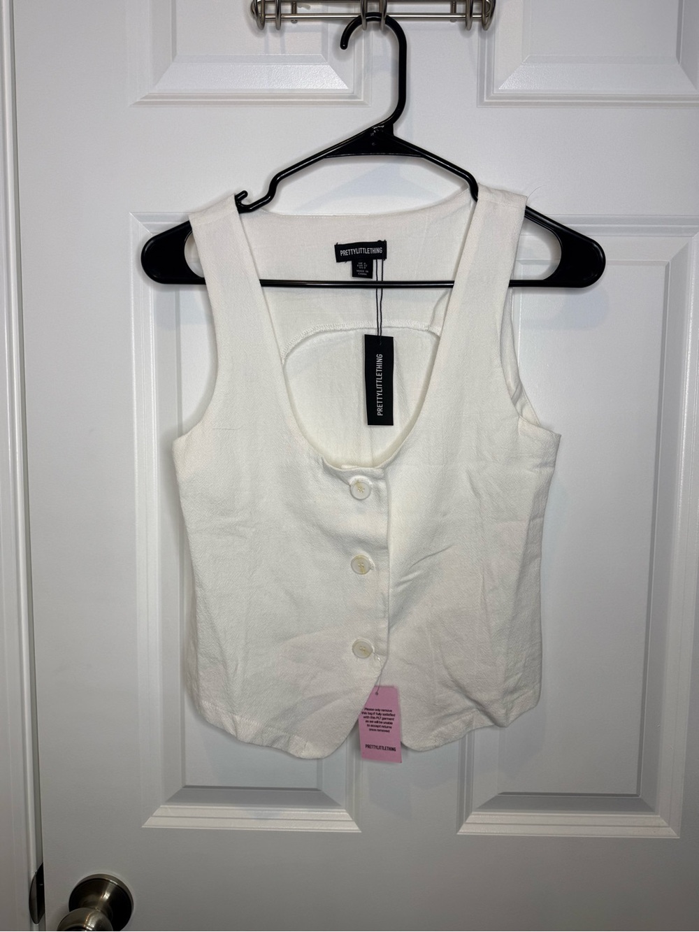PrettyLittleThing WHITE LINEN LOOK SCOOP NECK WIDE LEG PANT CO-ORD SET - Picture 7 of 10